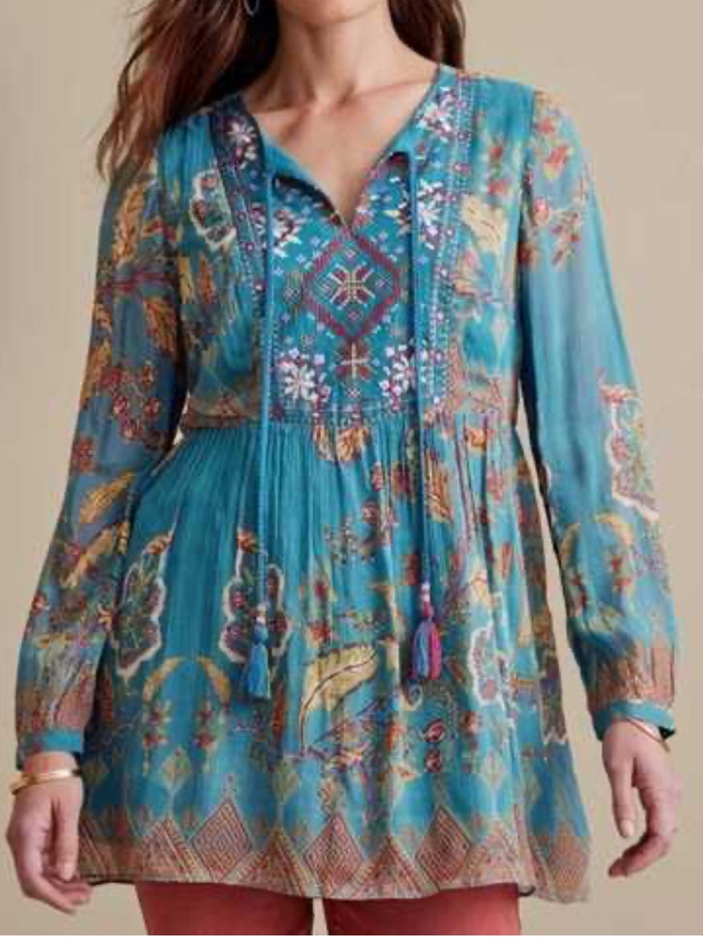 Soft Surroundings Boho Blouse Top Shirt Size 1X plus size fringe beads tunic